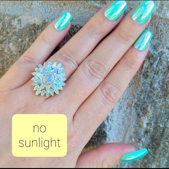 Gorgeous genuine opal floral cluster sterling silver ring size 7 - Picture 2 of 6